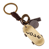 Copper Skull Pendent Keychain Leather Rope Keyring Metal Key Rings Punk Style