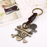 Copper Skull Pendent Keychain Leather Rope Keyring Metal Key Rings Punk Style