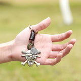 Copper Skull Pendent Keychain Leather Rope Keyring Metal Key Rings Punk Style