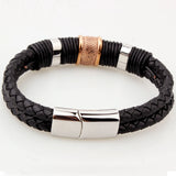 Vintage Stainless Steel Leather Cuff Bracelet