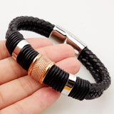 Vintage Stainless Steel Leather Cuff Bracelet