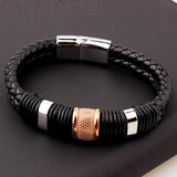 Vintage Stainless Steel Leather Cuff Bracelet