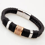 Vintage Stainless Steel Leather Cuff Bracelet