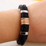 Vintage Stainless Steel Leather Cuff Bracelet