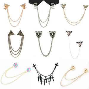 Retro Pearl Flower Brooch Chain Tassel Shirt Collar Pin