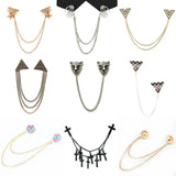 Retro Pearl Flower Brooch Chain Tassel Shirt Collar Pin
