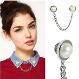 Retro Pearl Flower Brooch Chain Tassel Shirt Collar Pin