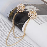 Retro Pearl Flower Brooch Chain Tassel Shirt Collar Pin