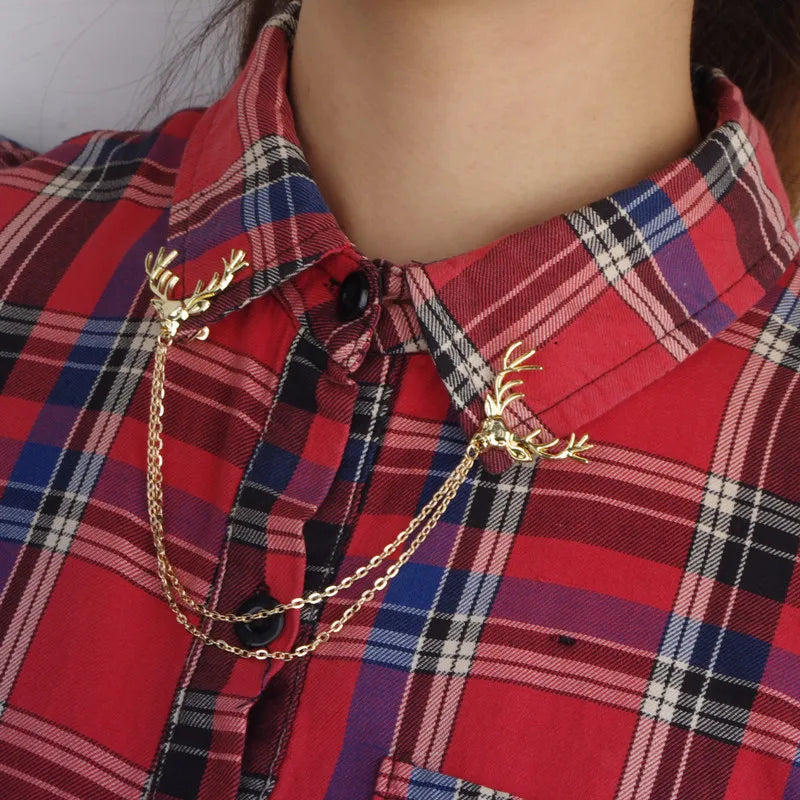 Retro Pearl Flower Brooch Chain Tassel Shirt Collar Pin
