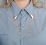 Retro Pearl Flower Brooch Chain Tassel Shirt Collar Pin