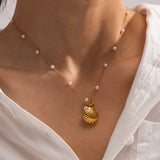 Retro Kpop Shell Pendant Starfish Star Necklace Women Stainless Steel