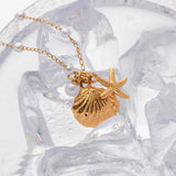 Retro Kpop Shell Pendant Starfish Star Necklace Women Stainless Steel
