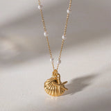 Retro Kpop Shell Pendant Starfish Star Necklace Women Stainless Steel