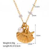 Retro Kpop Shell Pendant Starfish Star Necklace Women Stainless Steel