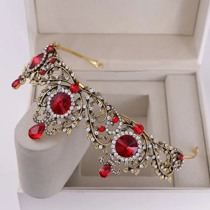 Vintage Red Stone Wedding Crown Bridal Tiara Hairband