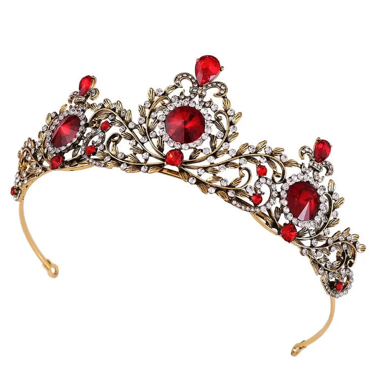 Vintage Red Stone Wedding Crown Bridal Tiara Hairband