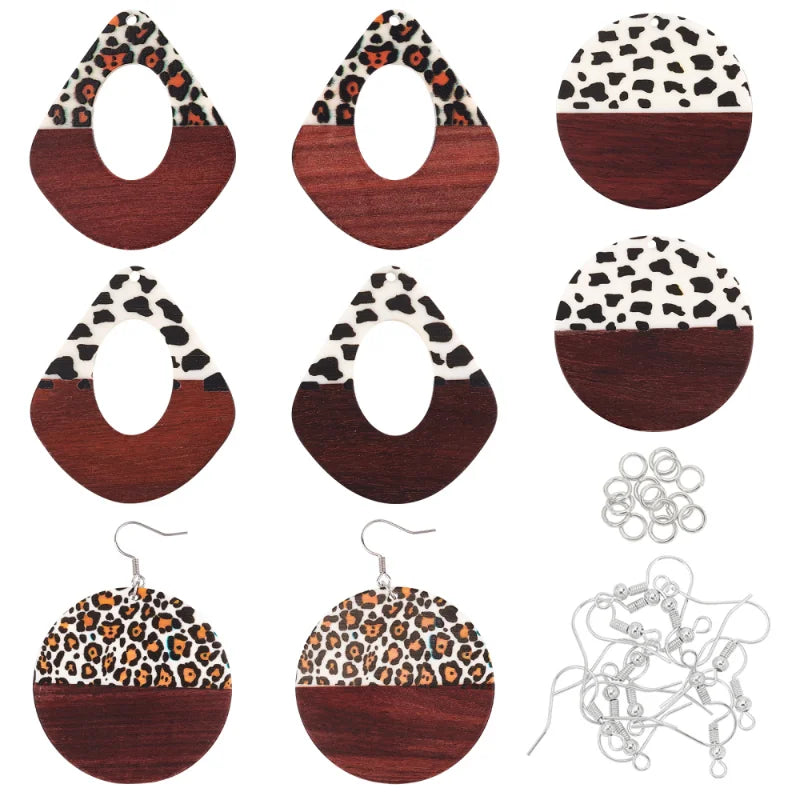 Leopard Print Resin Wooden Pendants for Jewelry Making