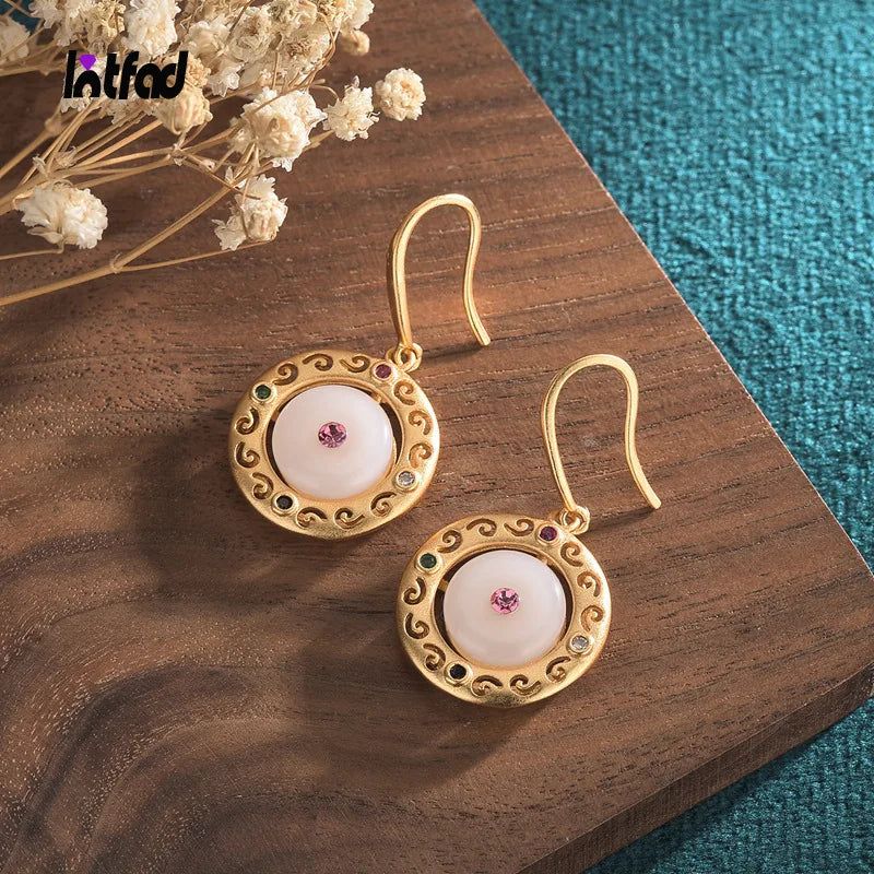 Hotan Jade Retro Drop Earrings for Women