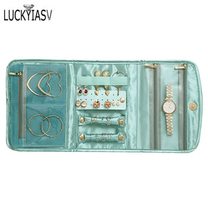 Retro Travel Jewelry Organizer Roll Foldable Jewelry Case for Journey