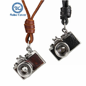 Hip-hop Camera Pendant Leather Necklace Adjustable