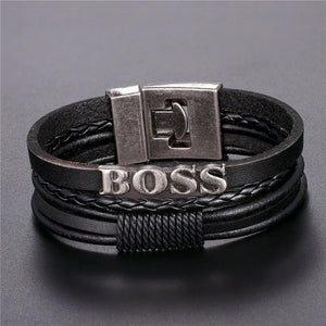 Retro Men's Multi-layer Leather Letter Bracelet