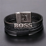 Retro Men's Multi-layer Leather Letter Bracelet