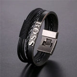 Retro Men's Multi-layer Leather Letter Bracelet