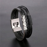 Retro Men's Multi-layer Leather Letter Bracelet