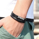Retro Men's Multi-layer Leather Letter Bracelet