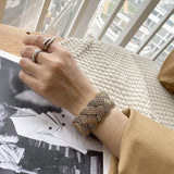 Retro Metal Stripe Wide Cuff Bracelet Bangle for Women Party Jewelry