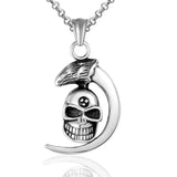 Vintage Moon Skeleton Pendant Silver Titanium Steel Men's Women's Jewelry