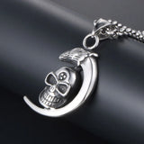 Vintage Moon Skeleton Pendant Silver Titanium Steel Men's Women's Jewelry