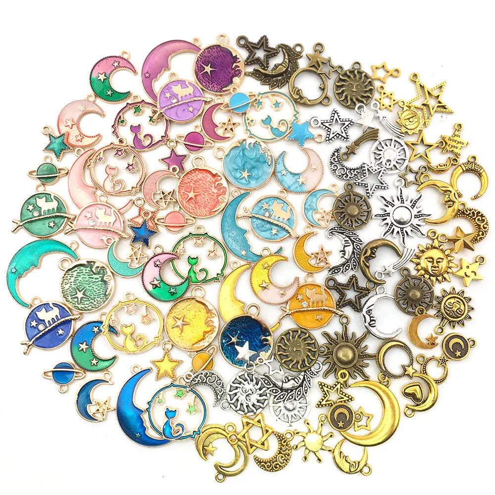 Retro Moon Star Enamel Charm DIY Jewelry Making