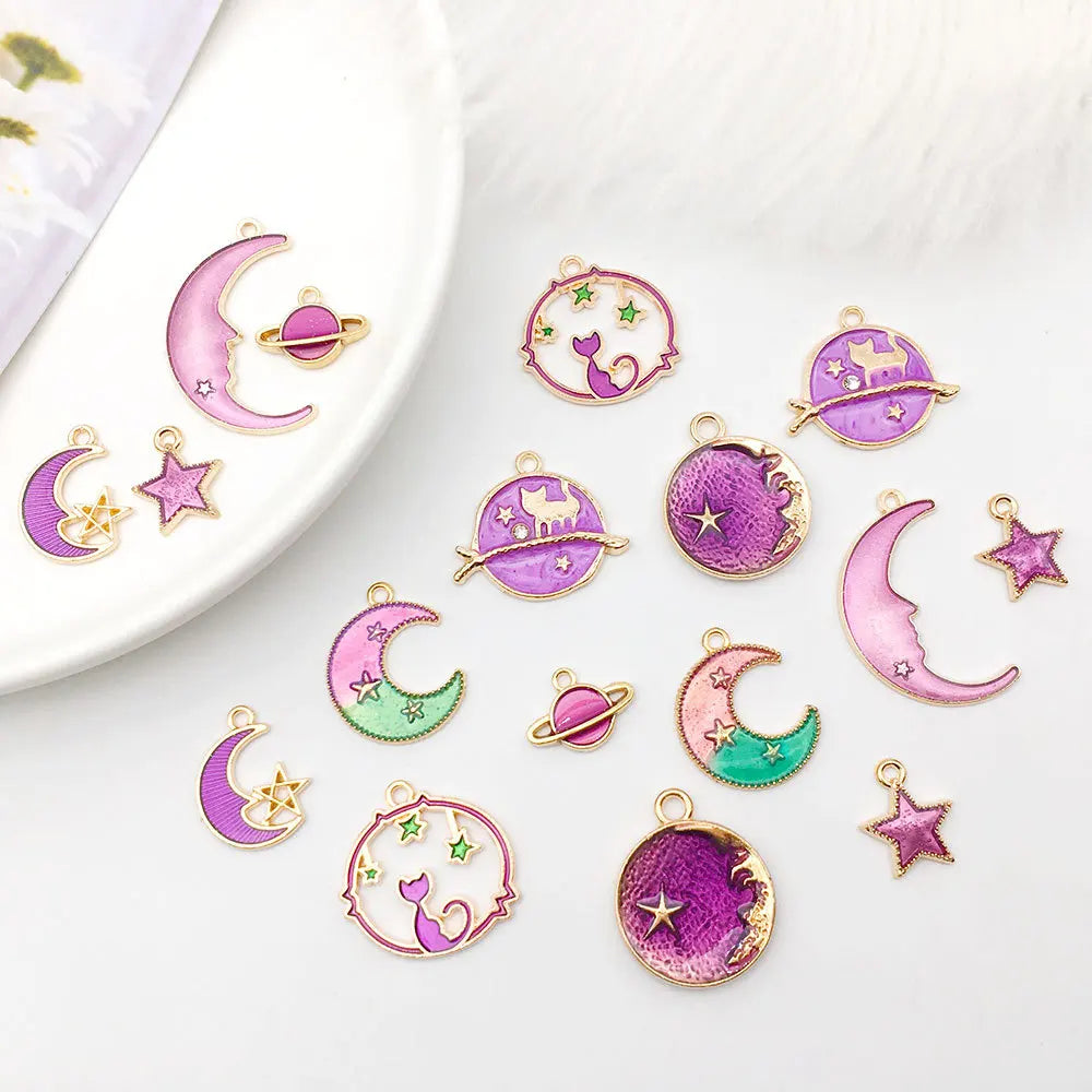 Retro Moon Star Enamel Charm DIY Jewelry Making