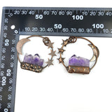 Moon Stars Bronze Soldered Amethysts Pendant Raw Crystal Necklace