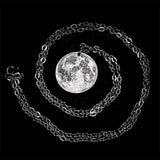 Moon Surface Coin Pendant Necklace Stainless Steel Long Sweater Chain