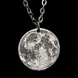 Moon Surface Coin Pendant Necklace Stainless Steel Long Sweater Chain