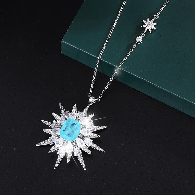 Retro Moon & Stars Pendant Necklace Sapphire Diamond Crystal Wedding Gift