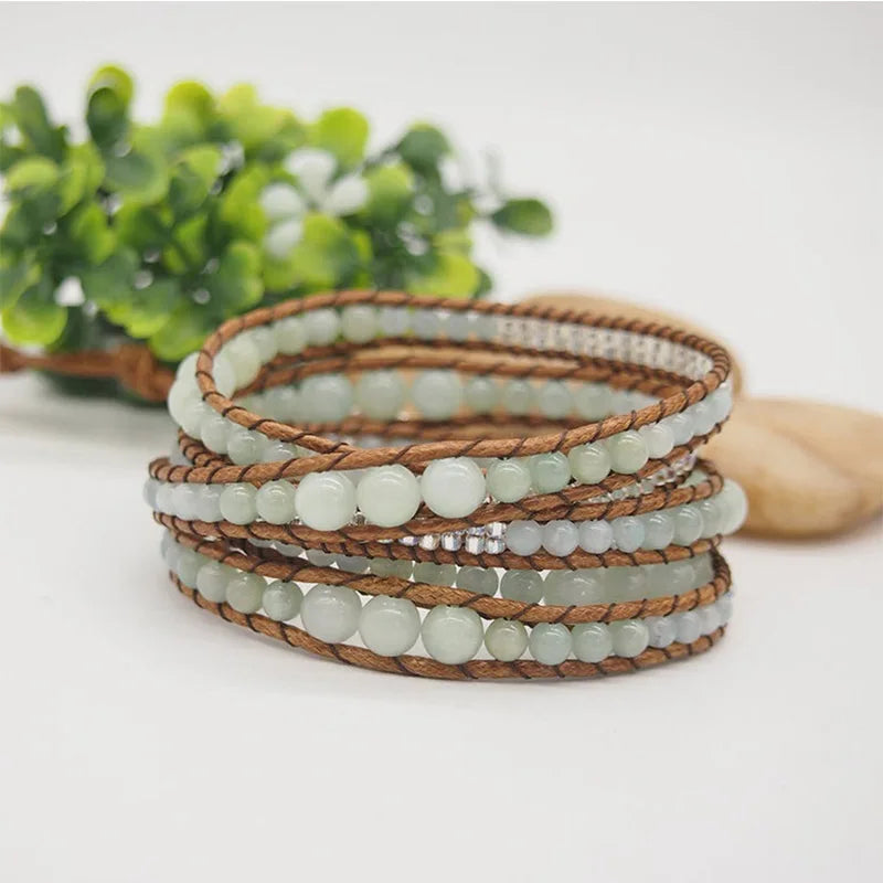 Retro Amazonite Wrap Bracelet Natural Stone Beads