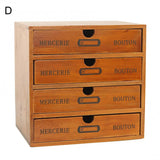 Retro Wooden Desktop Drawer Storage Box Organizer