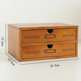 Retro Wooden Desktop Drawer Storage Box Organizer