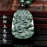 Vintage Dark Green HeTian Jade Chinese Dragon Pendant