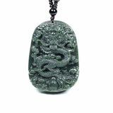 Vintage Dark Green HeTian Jade Chinese Dragon Pendant