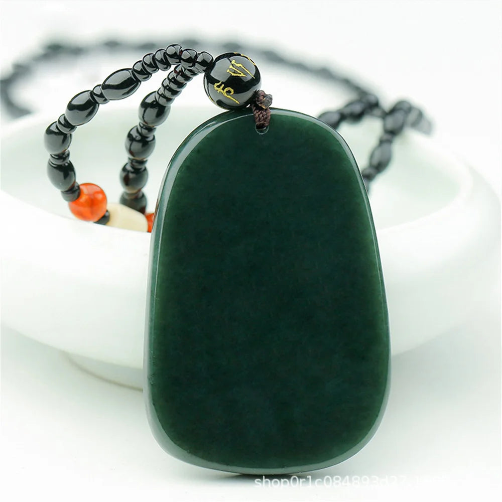 Vintage Dark Green HeTian Jade Chinese Dragon Pendant