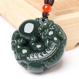 Dark Green HeTian Jade Carved PiXiu Ball Pendant Necklace for Man