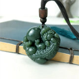 Dark Green HeTian Jade Carved PiXiu Ball Pendant Necklace for Man