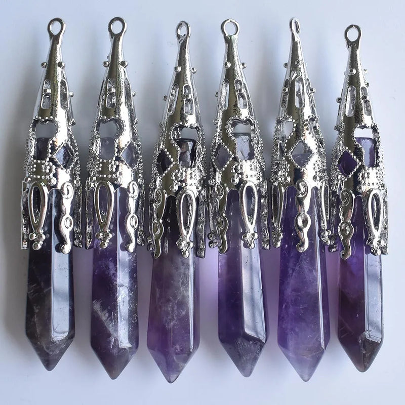 Natural Amethyst Stone Pendulum for Divination Wicca Birthstone 6pcs