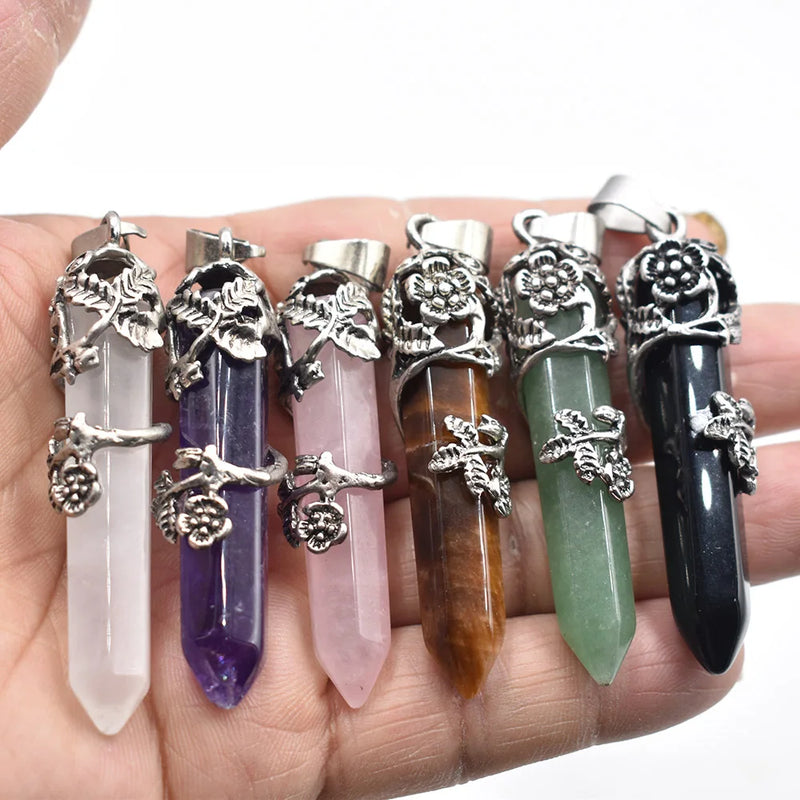 Retro Natural Gem Stone Pendulum for Divination Wicca Birthstone Pendants