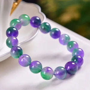 Green Jade Dongling Flower 8-12mm Elastic Bracelet Charm Hand Knitted Amulet