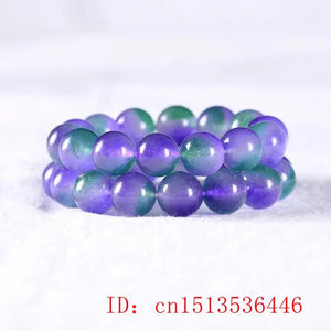 Green Jade Dongling Flower 8-12mm Elastic Bracelet Charm Hand Knitted Amulet